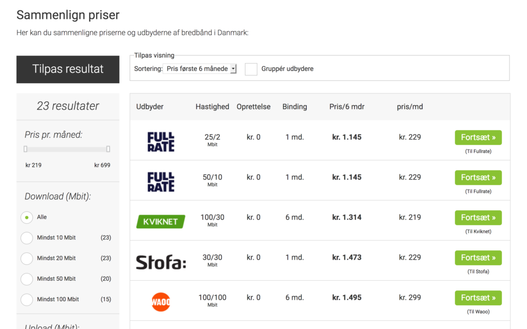 Sammenligning af bredbåndspriser